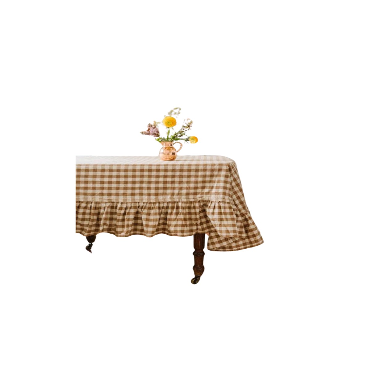 Hazelnut Ruffled Gingham Tablecloth: 60"x120"