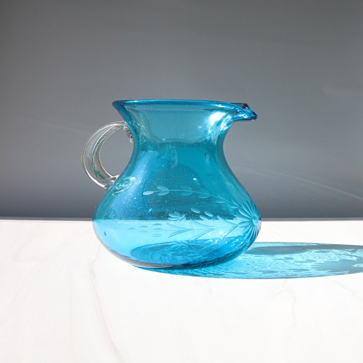 Etched Condessa Aqua Pear Pitcher