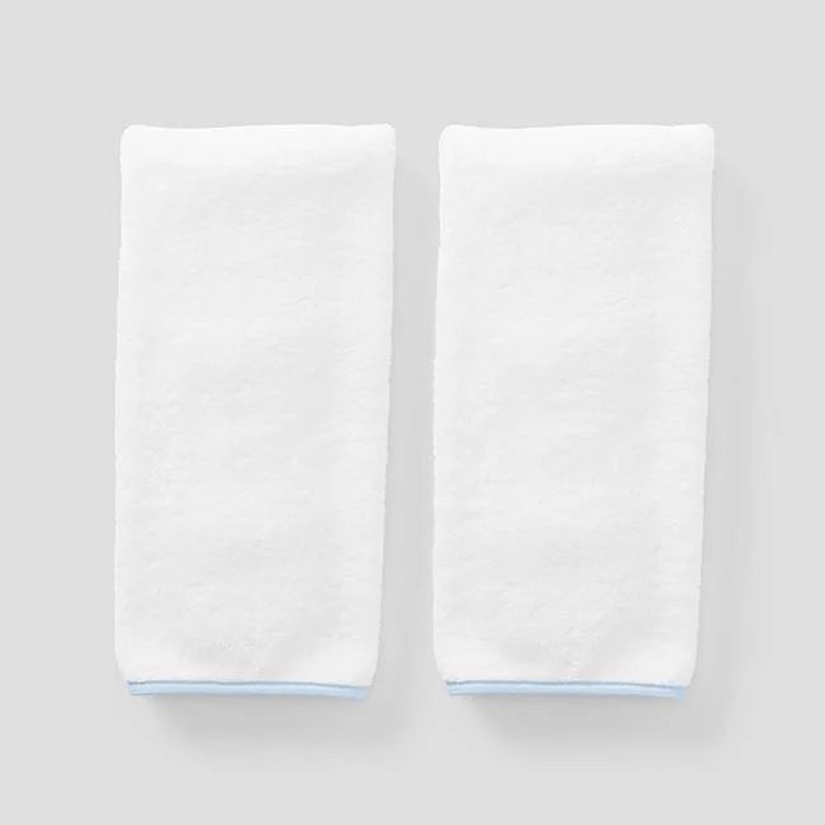(Pair) Hand Towels, Light Blue Piping